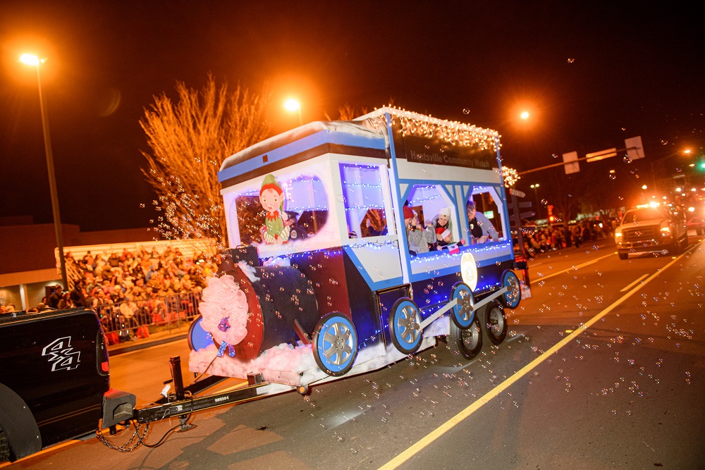 Photo of Christmas Parade float in Downtown Huntsville