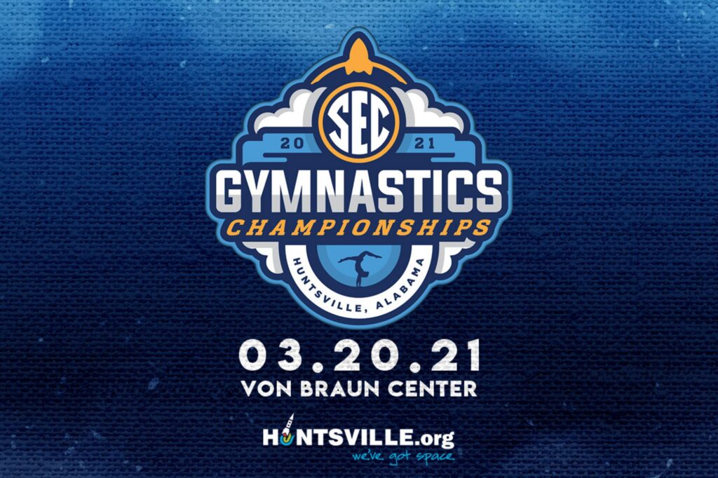 Graphic for the 2021 SEC Gymnastics Championships at the VBC Propst Arena in Huntsville