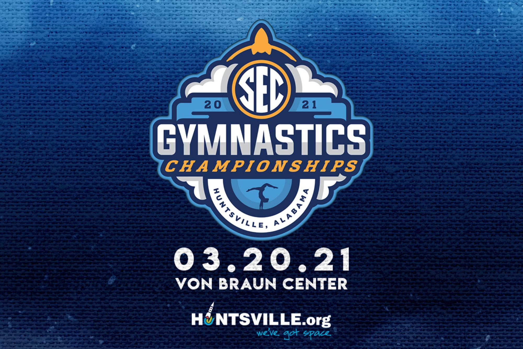 Graphic for the 2021 SEC Gymnastics Championships at the VBC Propst Arena in Huntsville
