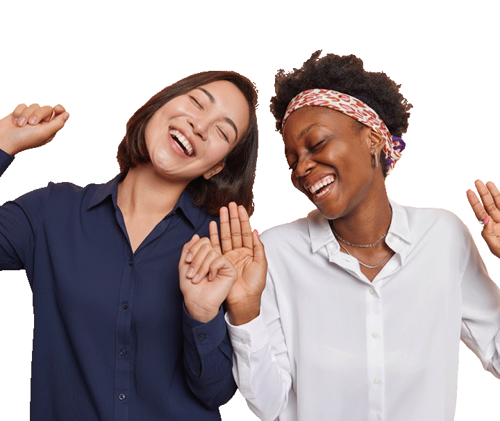 Photo of two friends laughing