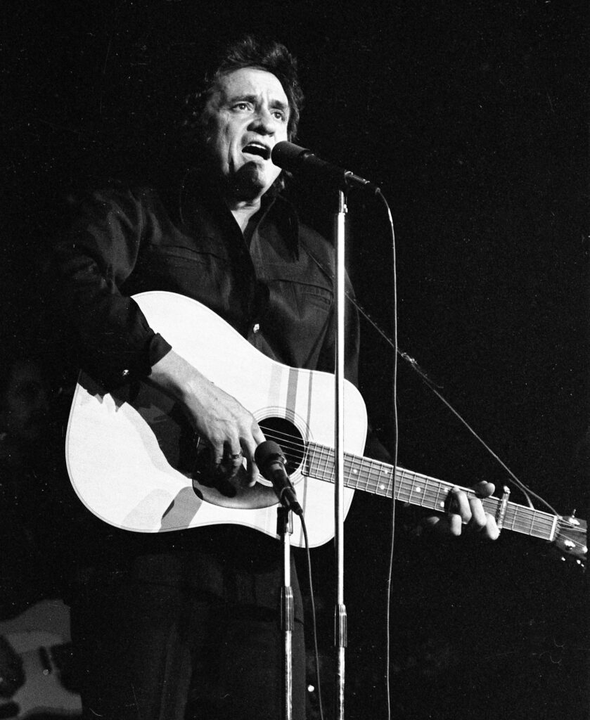 Photo of Johnny Cash performing at the Von Braun Civic Center Feb. 1, 1980.