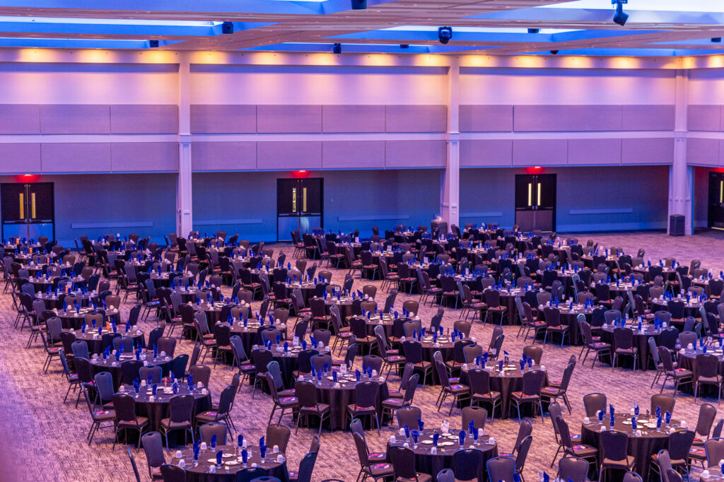 Image of banquet tables and chairs displayed in Saturn Ballroom