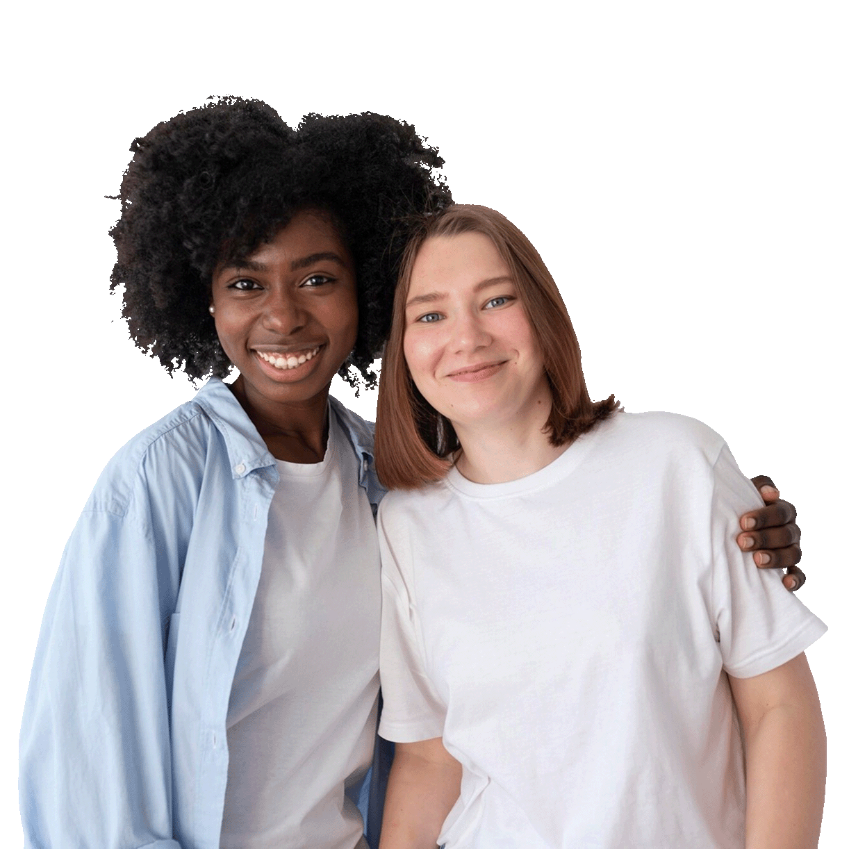 Cutout image of two guests hugging