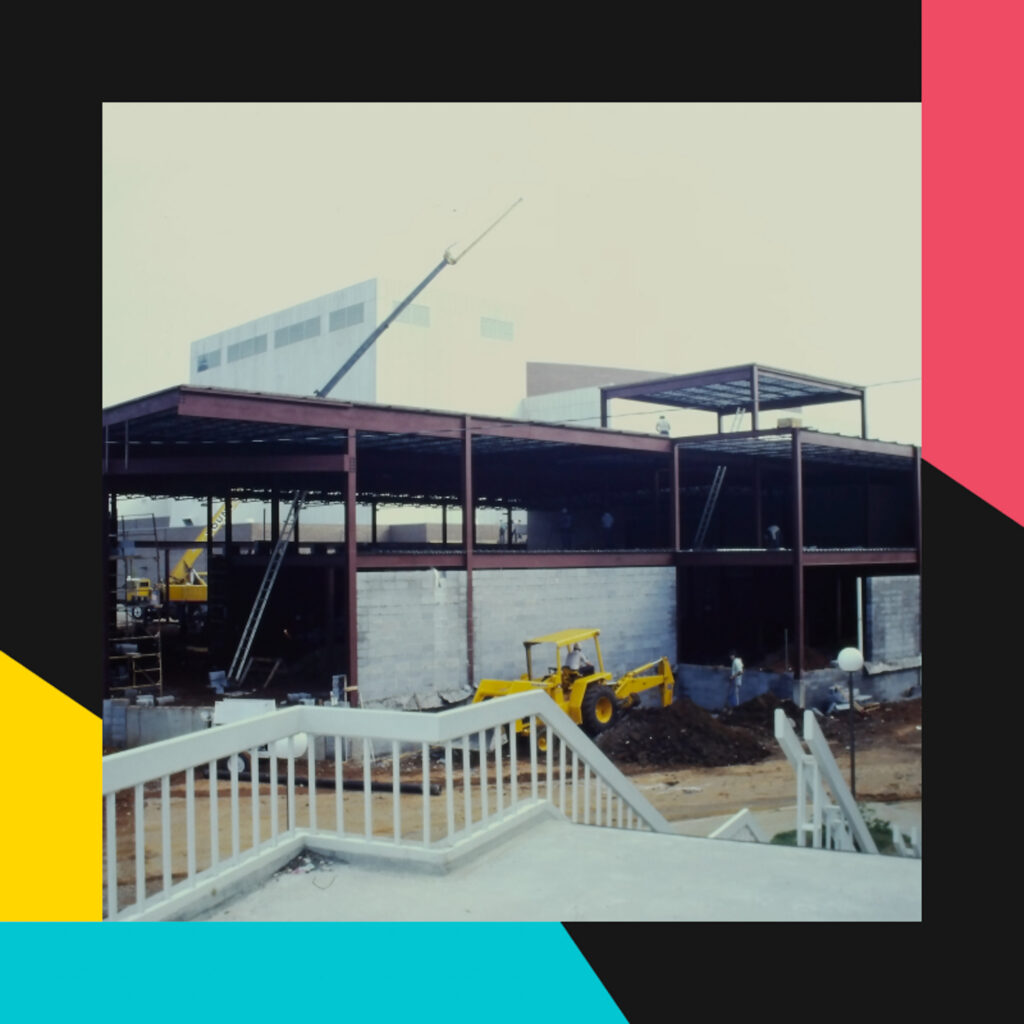 Photo of exhibit hall construction in 1980