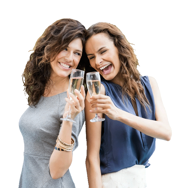 Cutout of women cheering their glasses