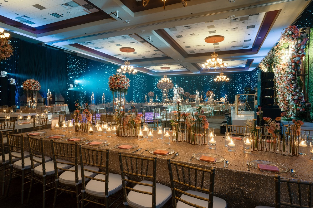 Photo of wedding reception setup in VBC South Hall Ballroom