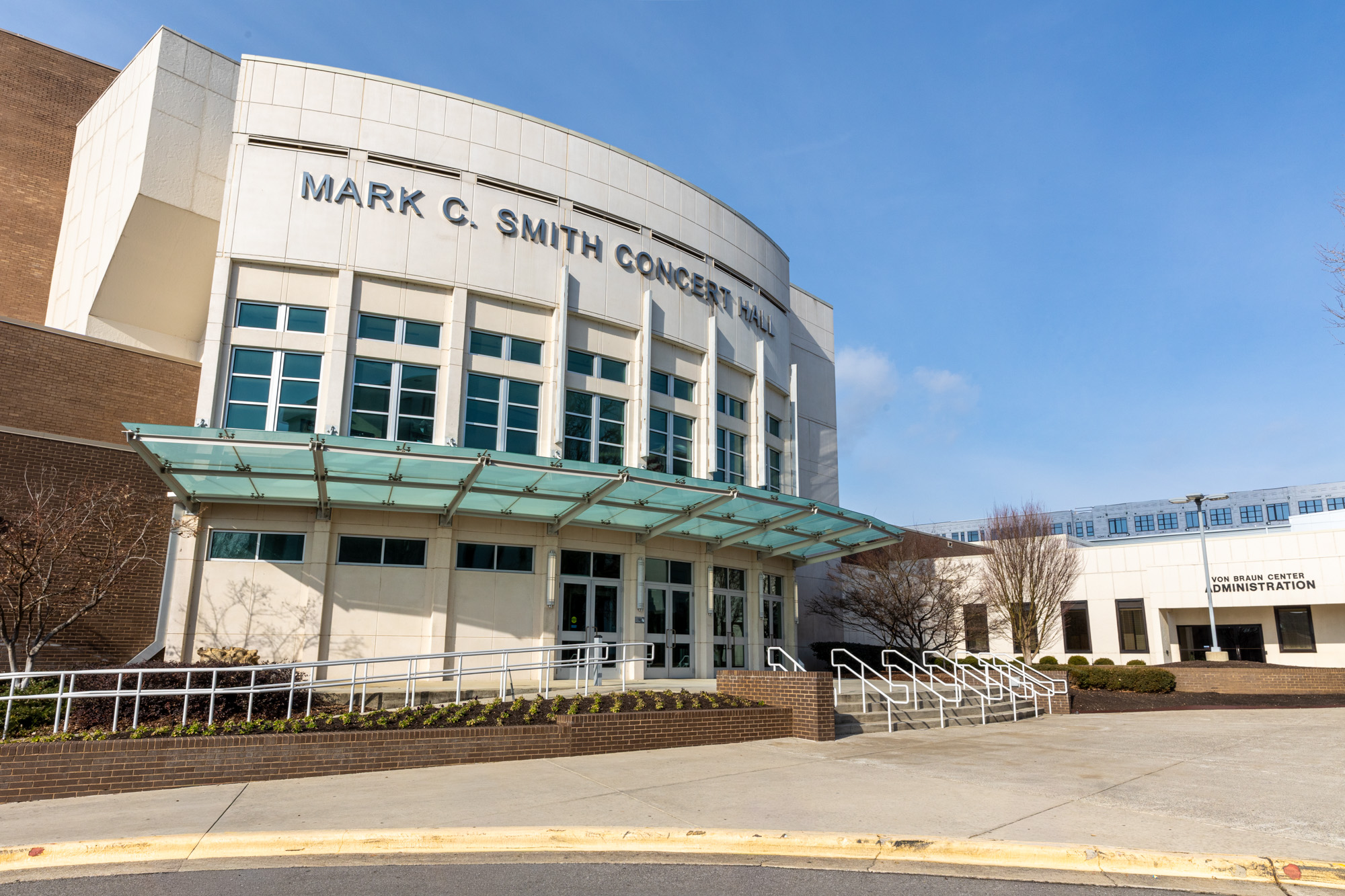 Exterior photo of the VBC Mark C. Smith Concert Hall