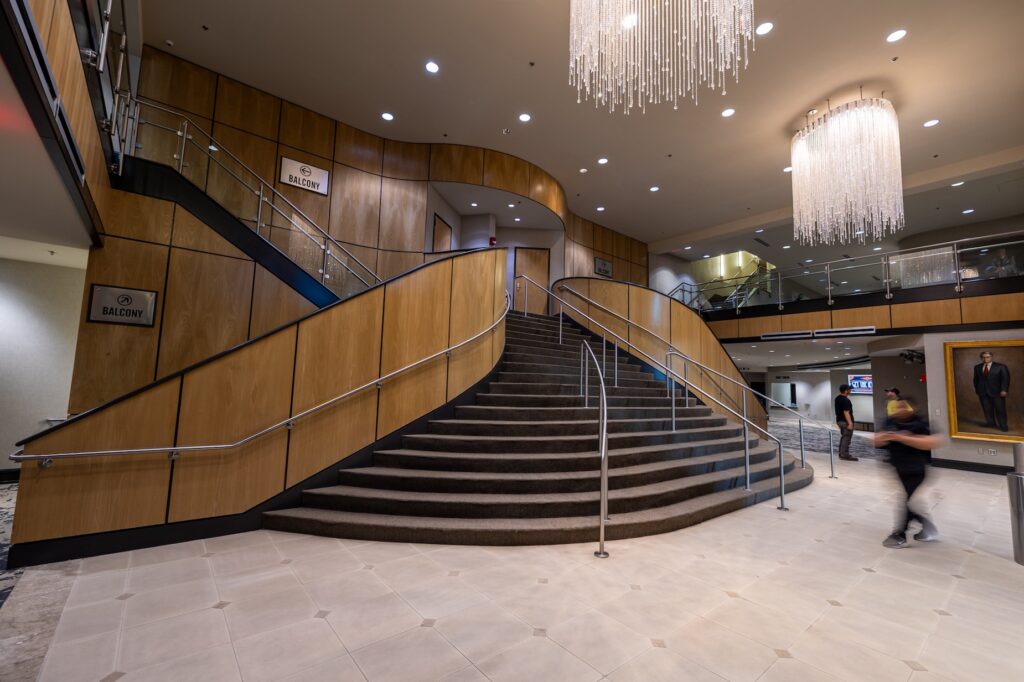 Photo of interior lobby of VBC Mark C. Smith Concert Hall