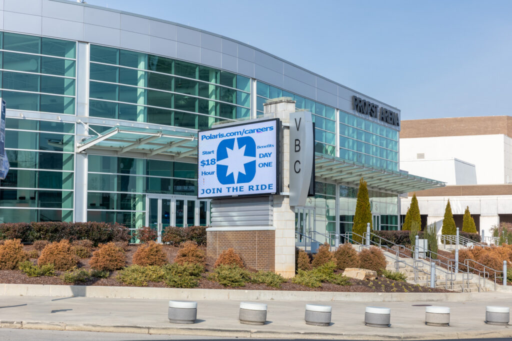 Photo of outdoor marquee in front of VBC Propst Arena