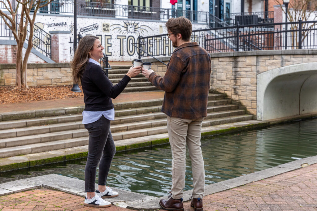 Photos of guests enjoying coffee at Big Spring Park outside the VBC South Hall