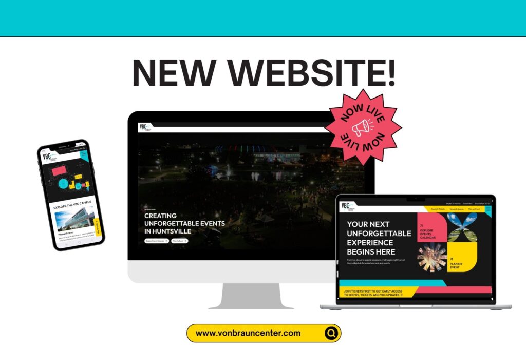 Graphic showing new website design on laptop, mobile and desktop devices