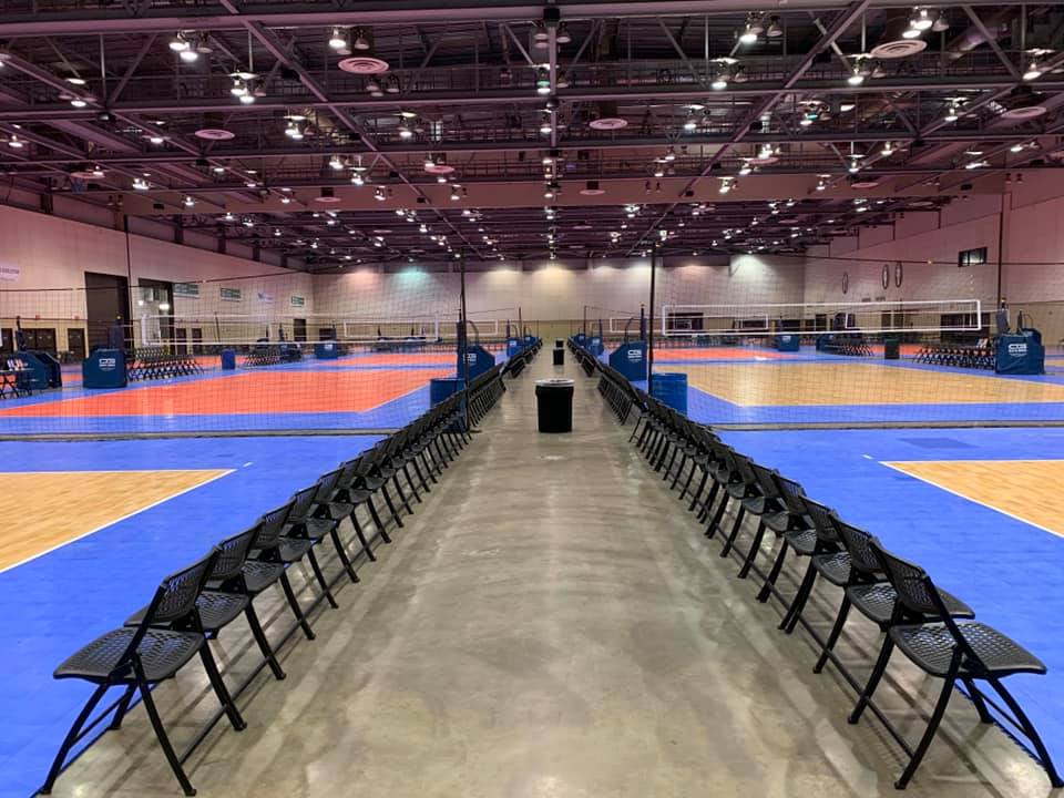 Photo of volleyball tournament setup in VBC South Hall
