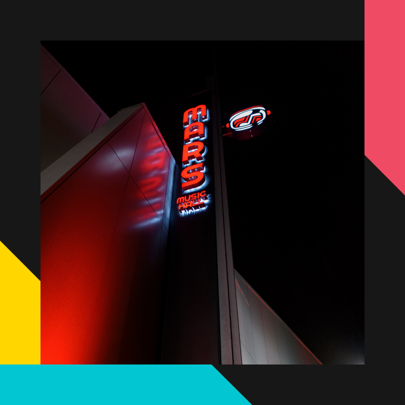 Exterior photo of VBC Mars Music Hall signage