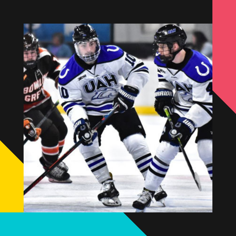 Photo of UAH hockey players inside VBC Propst Arena