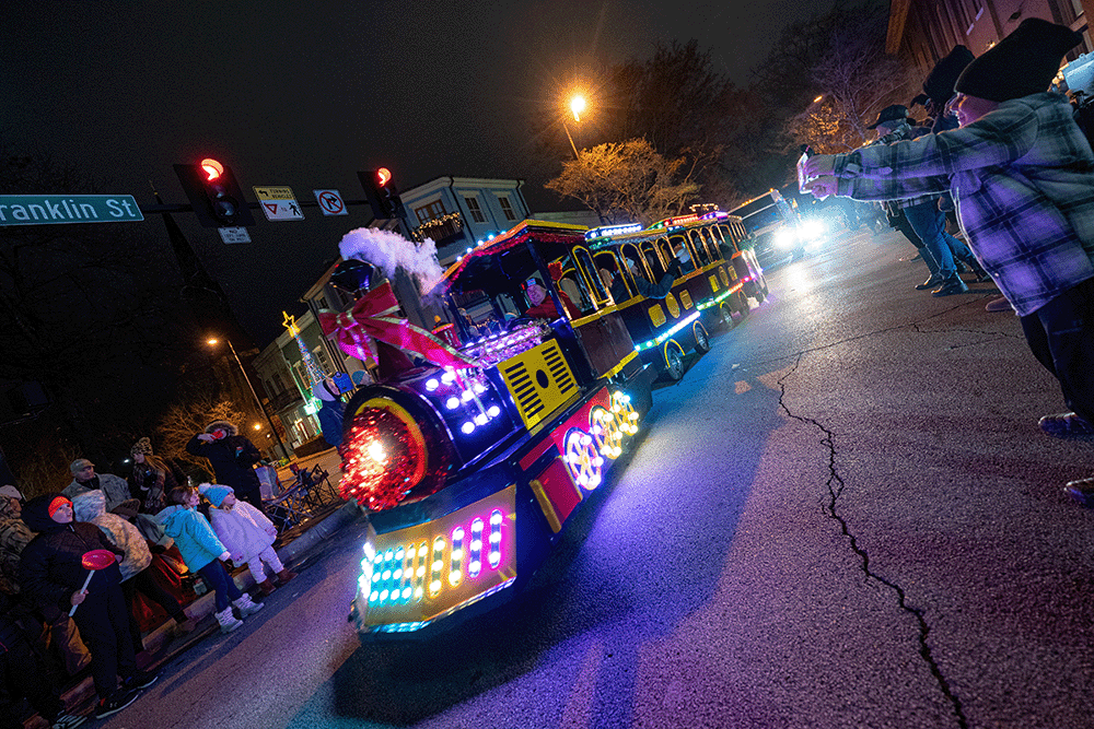 Picture of Christmas train passing by during 2025 Huntsville Christmas Parade